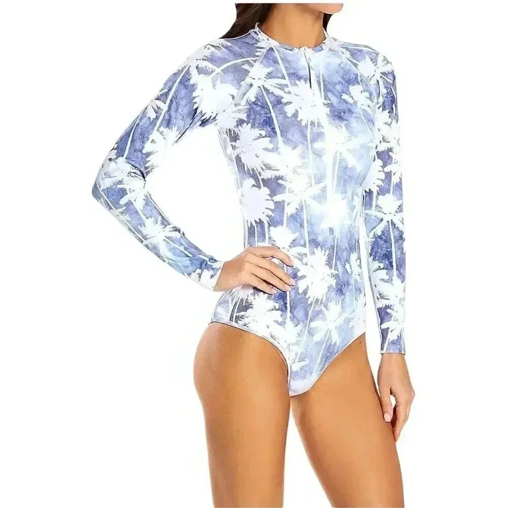 Body Glove Women's White & Blue Nylon/Spandex Denim City Palm Print Standard Lon